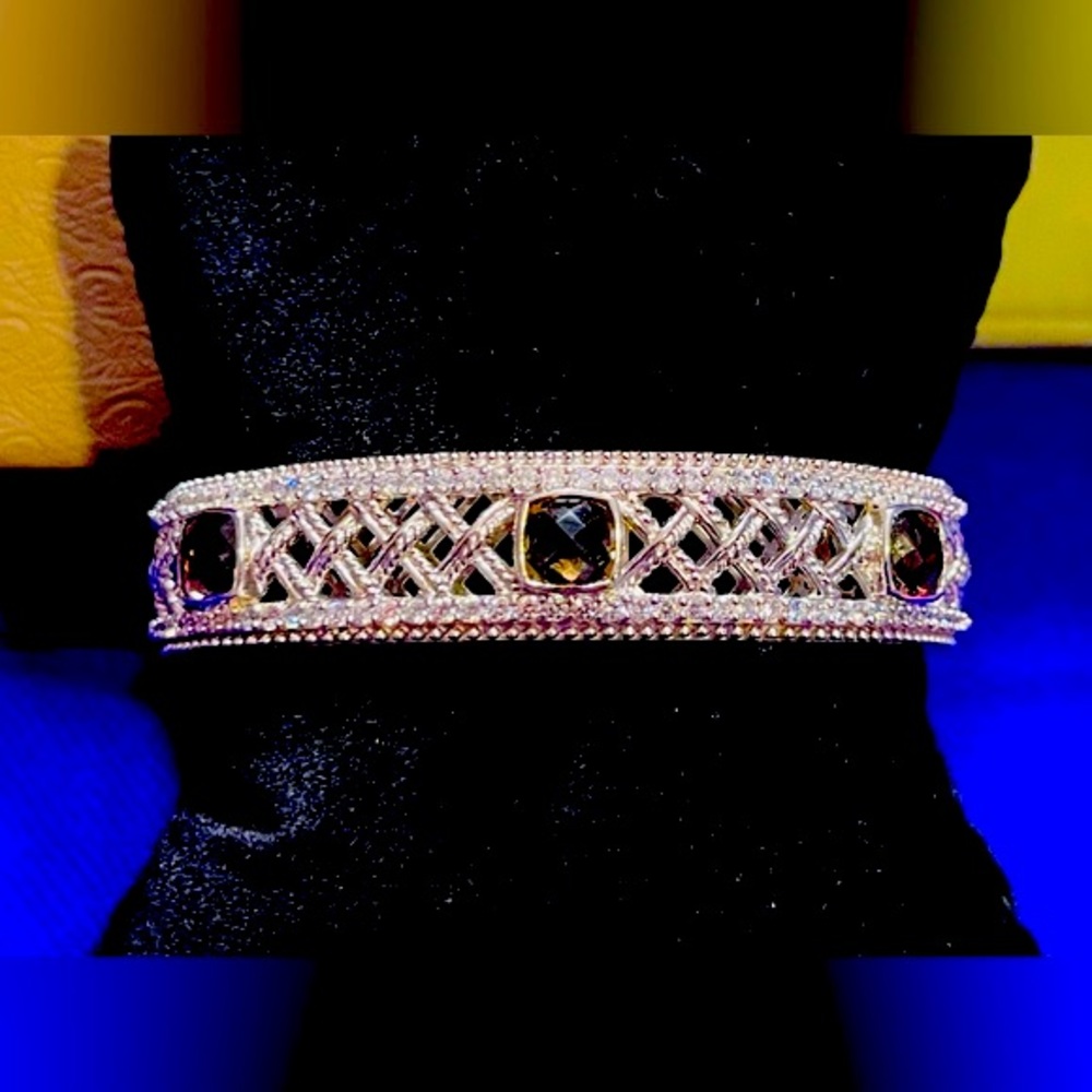 NWT Judith Ripka Sterling Collection Smoky Quartz/Diamonique Hinged Cuff